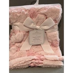 NEW Manhattan Kids Faux Fur Baby Girl Blanket Pink Chiffon Ribbon Roses Rosette
